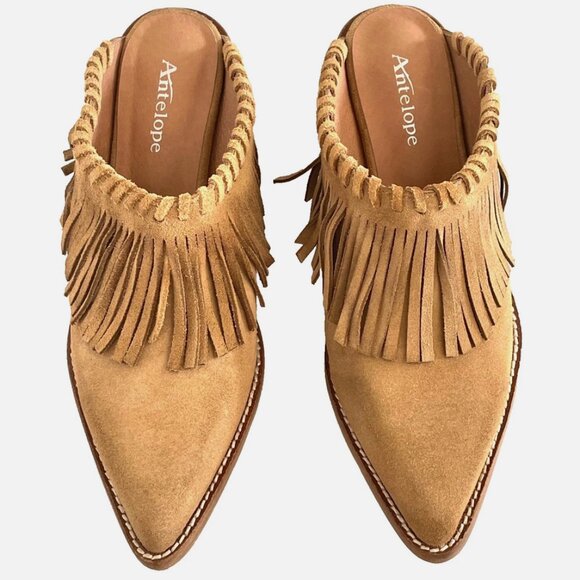 Antelope Shoes - NEW! ANTELOPE DABNEY MULES SUEDE FRINGE BOOTS TAN TAUPE SHOES WOMENS 40 9 9.5